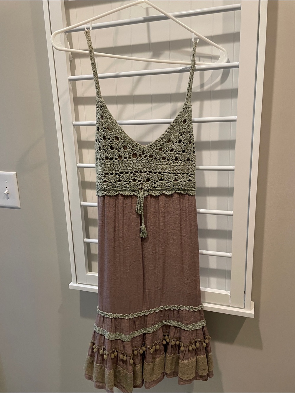 Ya Los Angeles Sage Crochet Bodice Mauve Tiered Mini Dress